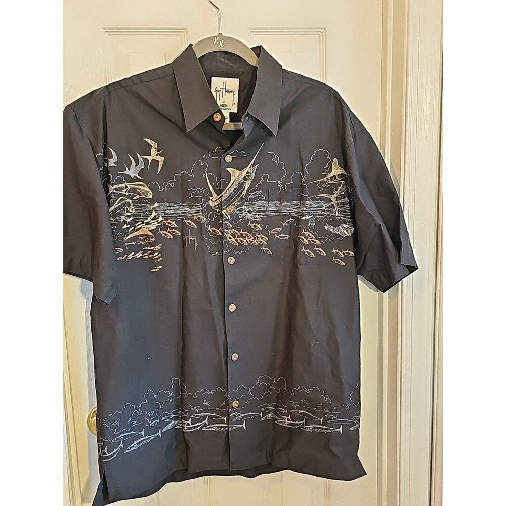 Guy Harvey  Swordfish Fishing Shirt Medium Front Back Design Aftco Blue Water